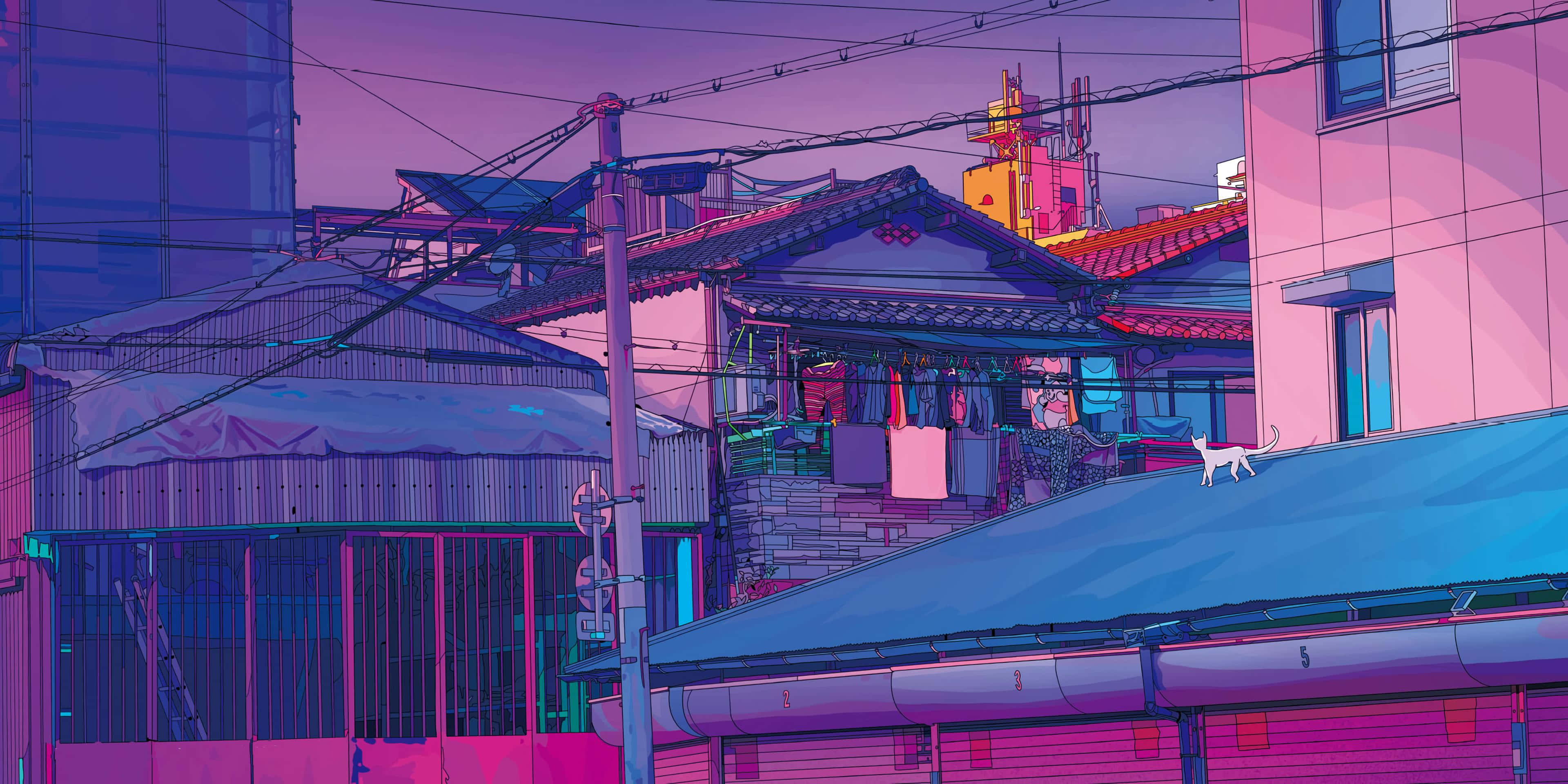สำรวจถนนอันมีชีวิตชีวาของเมืองอนิเมะ! วอลเปเปอร์