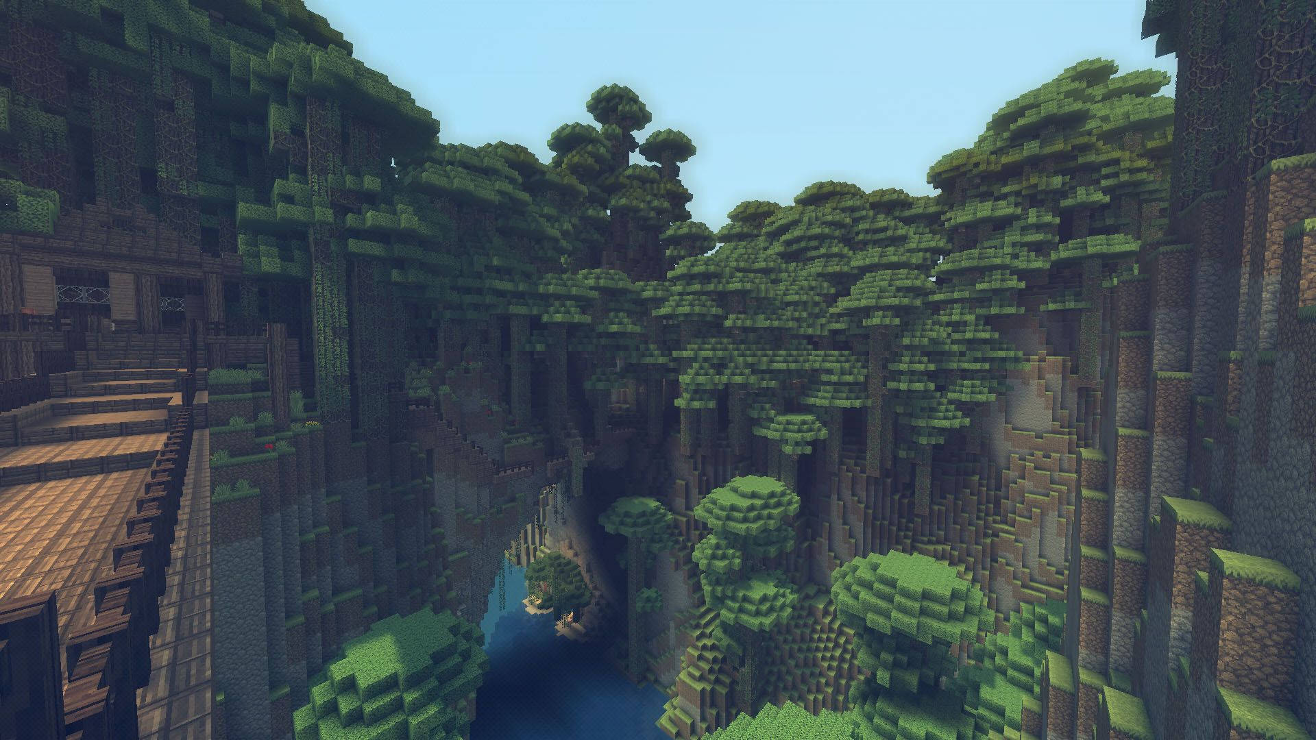 วอลเปเปอร์วิวทิวทัศน์สะพานกำแพงป่า Minecraft — มายคราฟ วอลเปเปอร์
