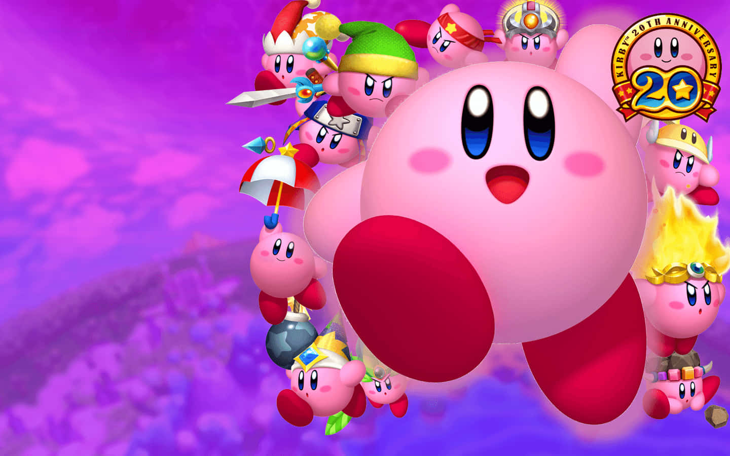 สีสันนีออนสดใสทำให้พื้นหลังของ Kirby ดูมีชีวิตชีวา วอลเปเปอร์