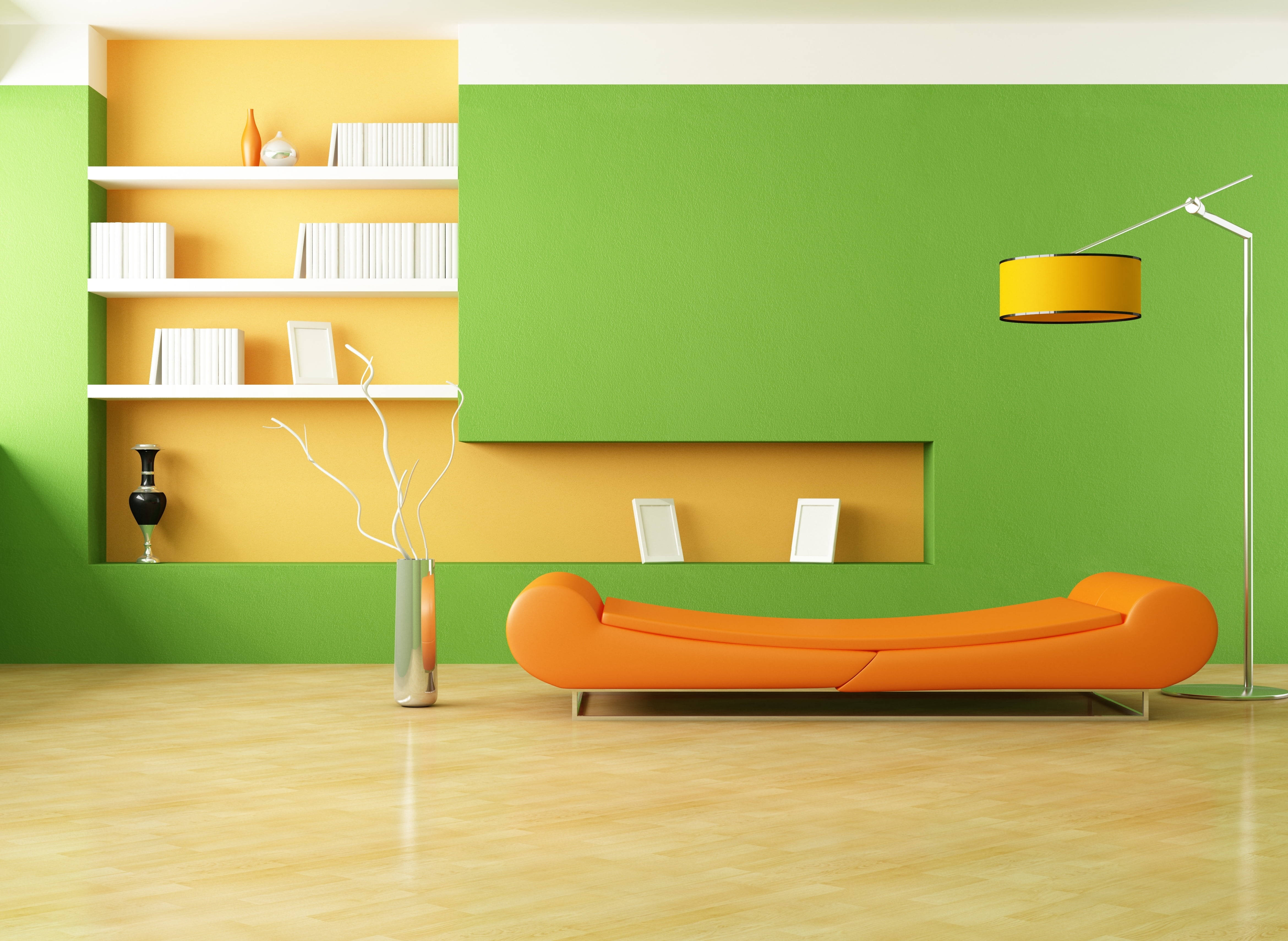 สีเขียวสดชื่นในห้องนั่งเล่นสไตล์โมเดิร์น วอลเปเปอร์