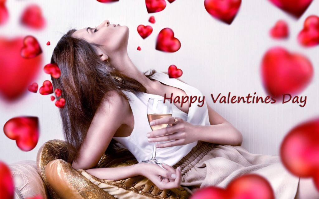 สุขสันต์วันวาเลนไทน์ สาวกับเครื่องดื่ม วอลเปเปอร์