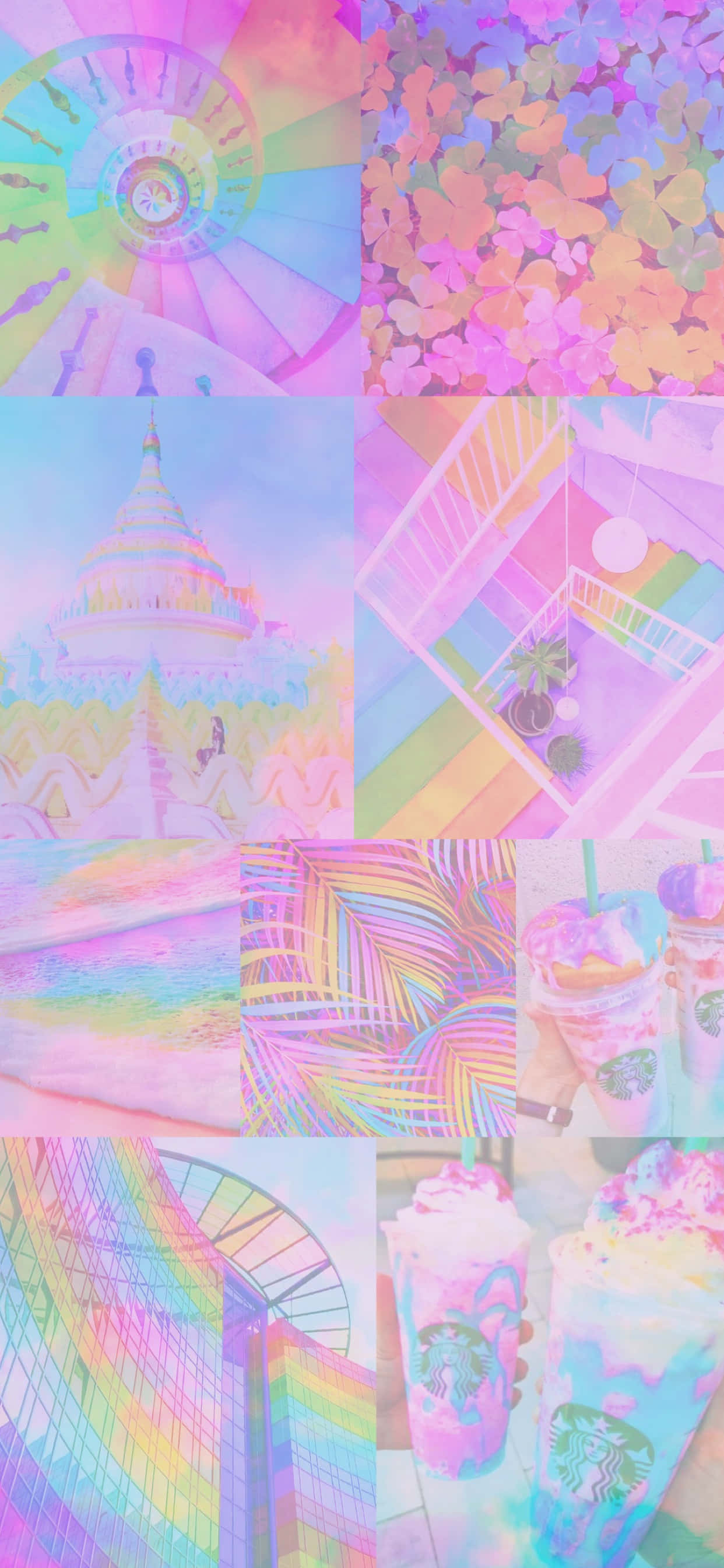 สเปกตรัมสีสันสดใสในสีชมพู เหลือง และน้ำเงิน วอลเปเปอร์