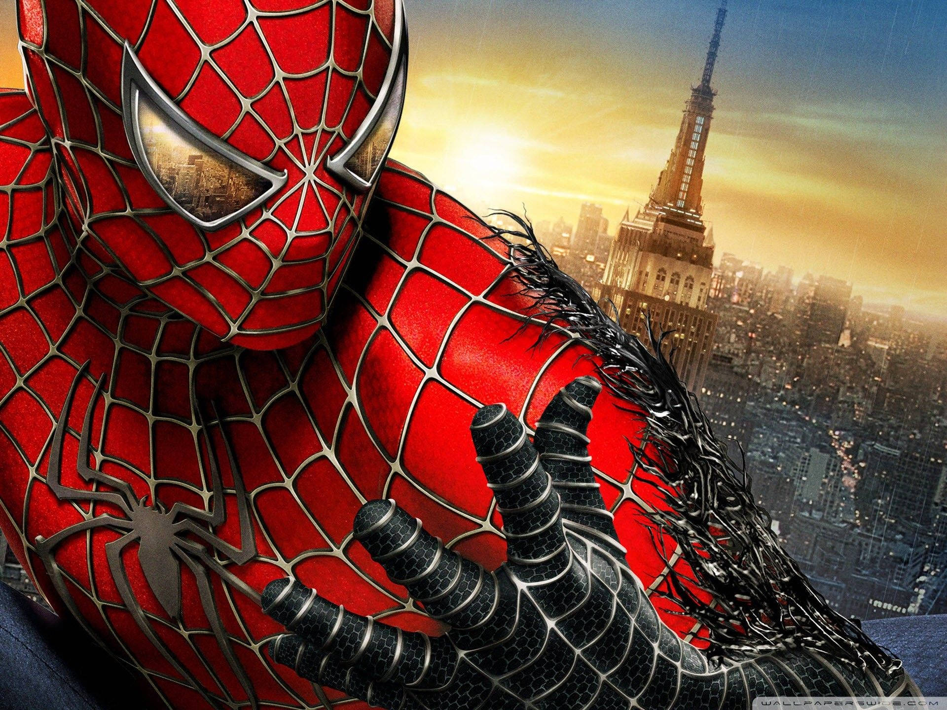 สไปเดอร์แมน ซูเปอร์ฮีโร่ Marvel เปลี่ยนเป็นชุดดำในเมืองใหญ่ — สไปเดอร์แมน วอลเปเปอร์