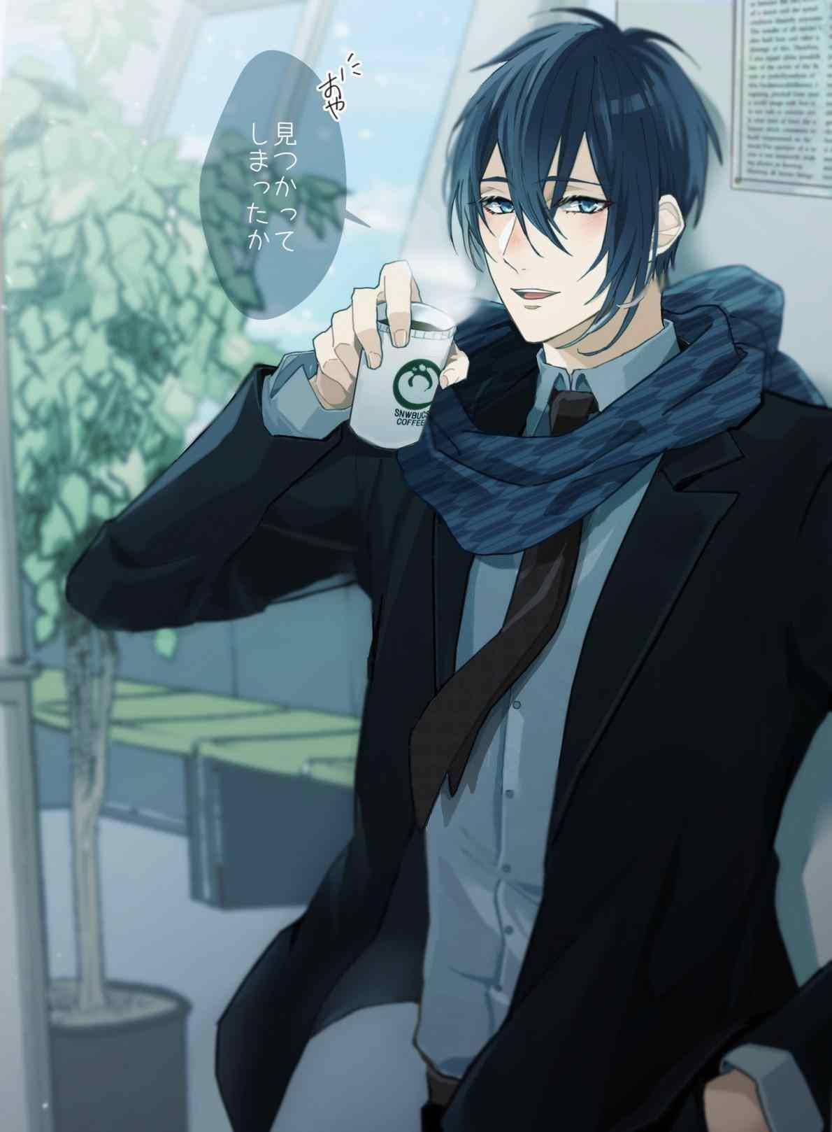 วอลเปเปอร์หนุ่มหล่ออนิเมะกับกาแฟร้อน — หนุ่มอนิเมะ วอลเปเปอร์