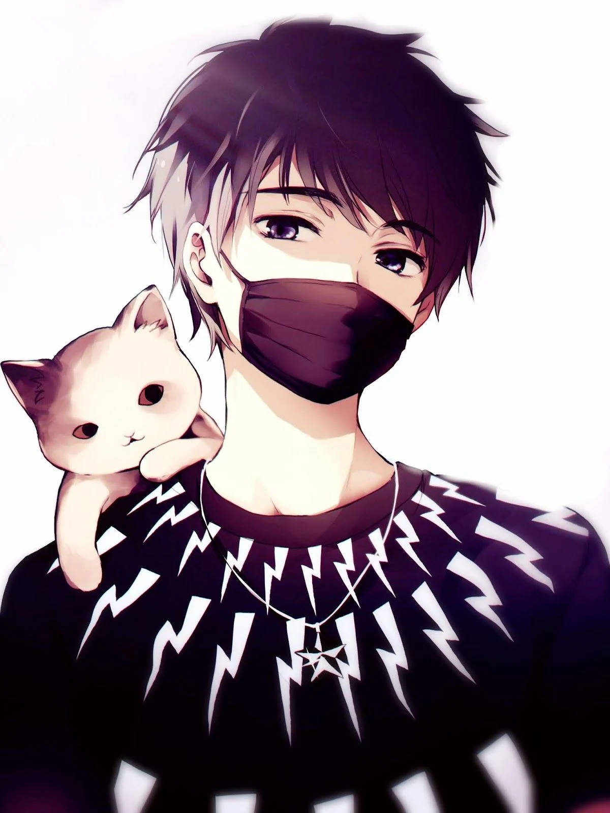 หนุ่มอนิเมะใส่หน้ากากกับแมว วอลเปเปอร์