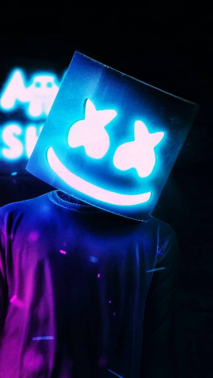 หมวกกันน็อคนีออนสีดำของ Marshmello วอลเปเปอร์