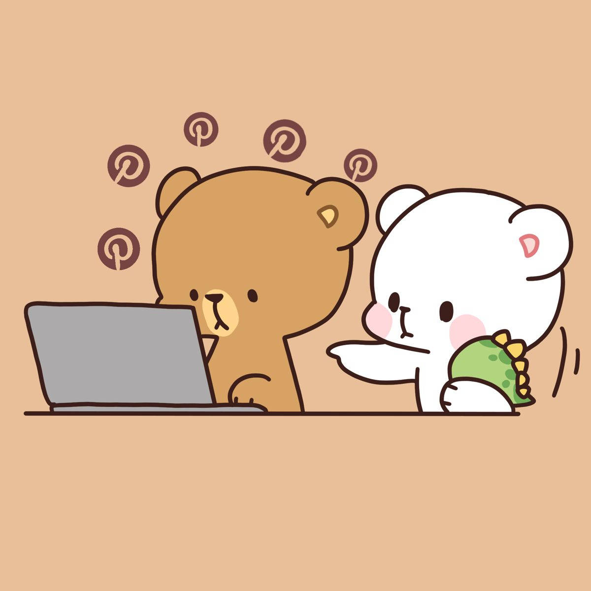 หมี Milk และ Mocha ใช้คอมพิวเตอร์ วอลเปเปอร์