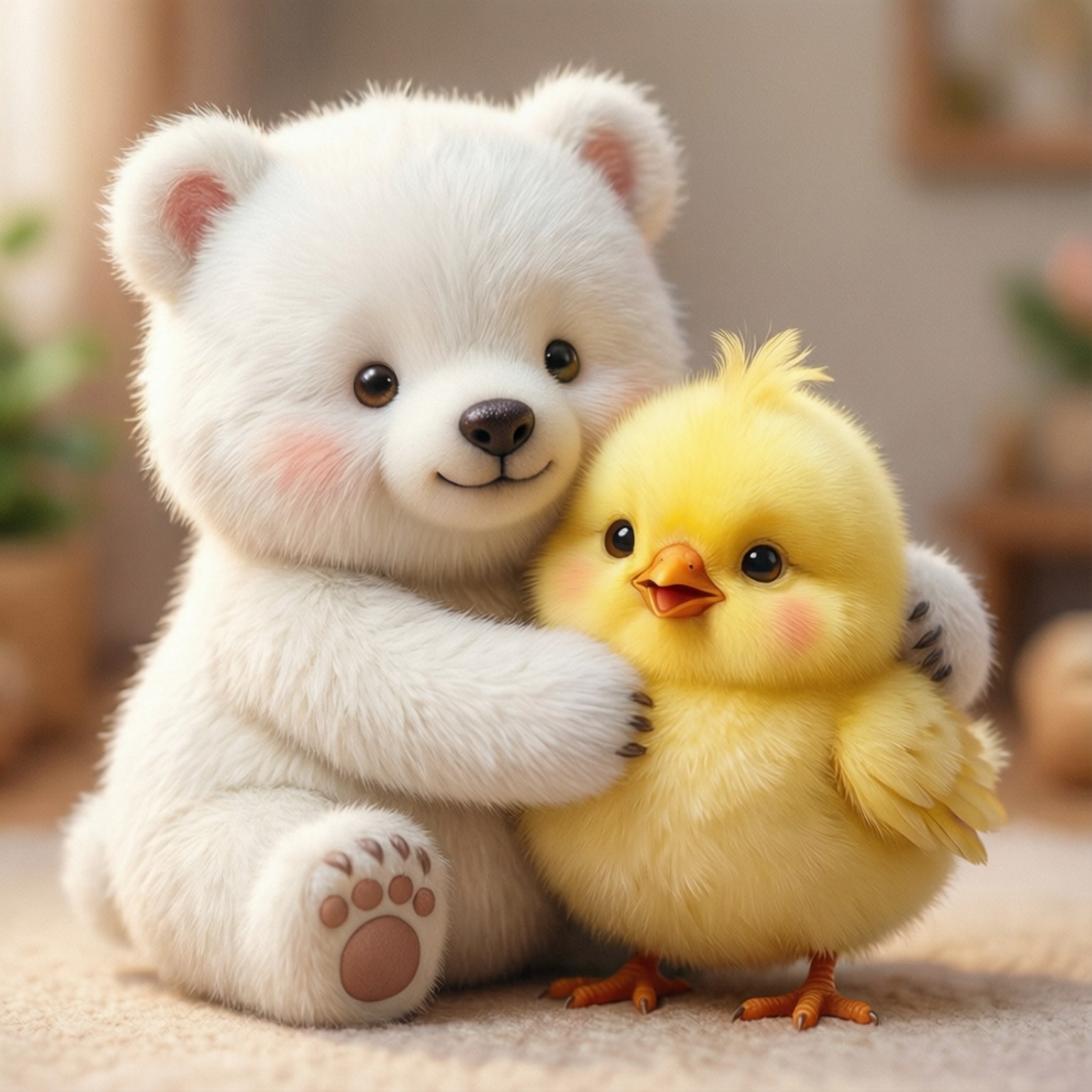 หมีกับลูกไก่กอดกัน วอลเปเปอร์