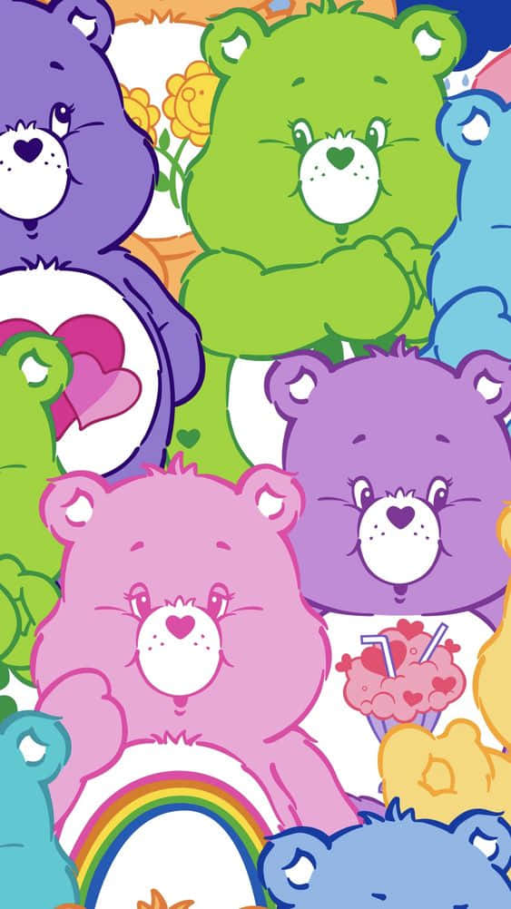 หมีน่ารักสไตล์อาร์ต Care Bear สีสันสดใส วอลเปเปอร์