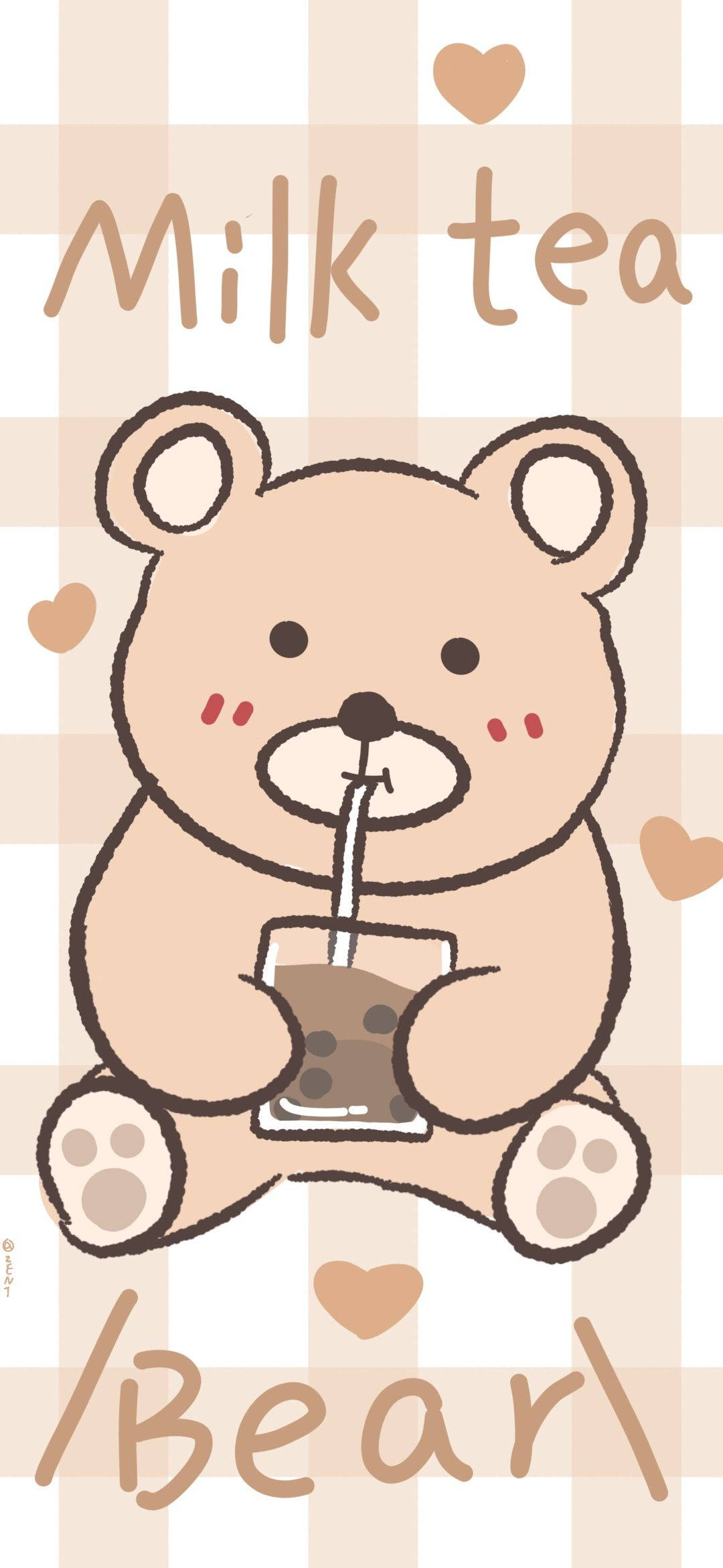 หมีเกาหลีกำลังดื่มนมชา วอลเปเปอร์