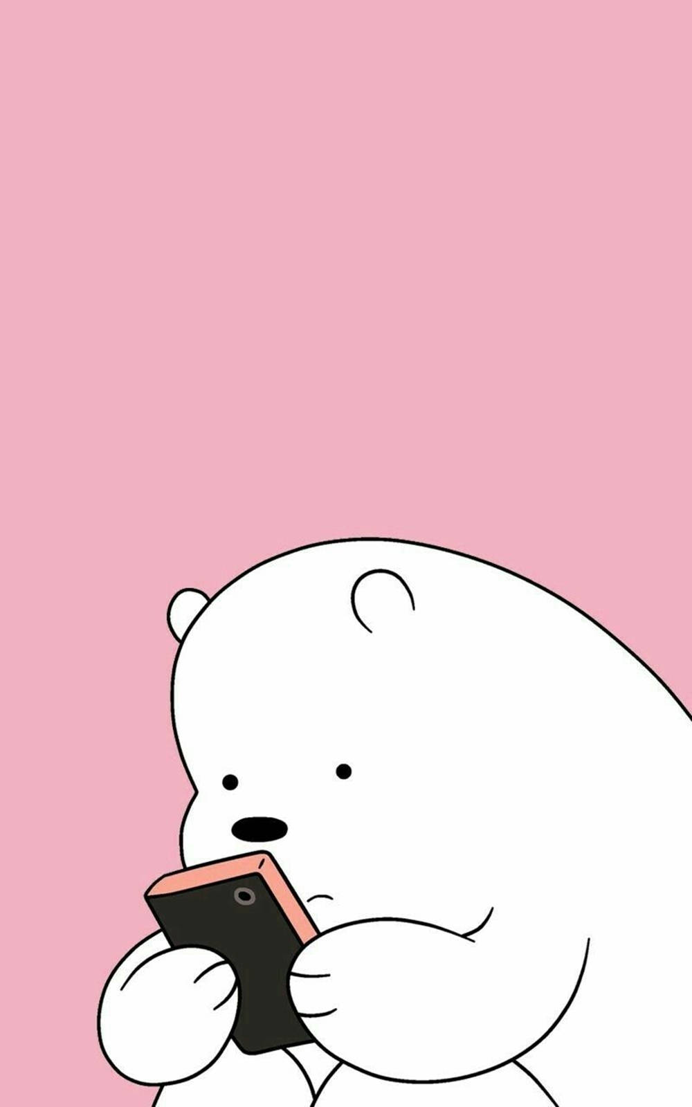หมีไอซ์แบร์การ์ตูนใช้โทรศัพท์มือถือของเขา วอลเปเปอร์