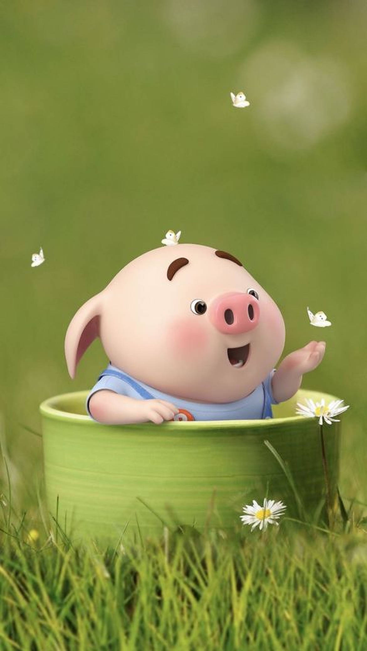 หมูน่ารักกับดอกเดซี่ วอลเปเปอร์
