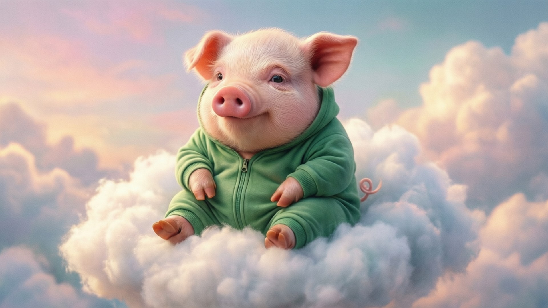 หมูบนก้อนเมฆในชุดนอน วอลเปเปอร์
