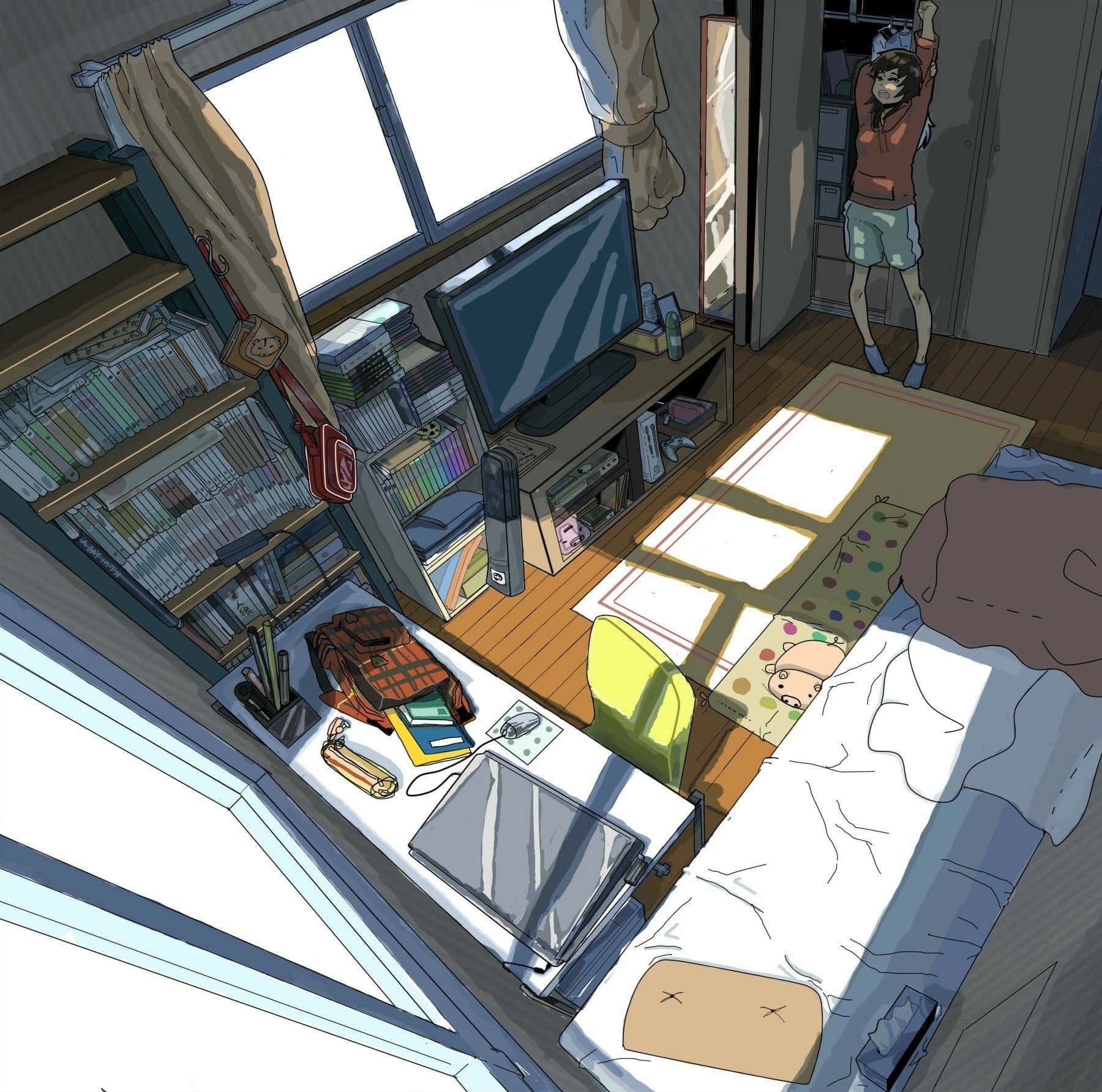 ห้องที่มีเตียงและทีวี วอลเปเปอร์