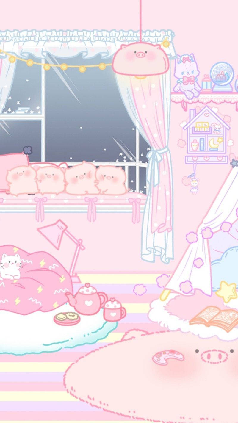 ห้องสีชมพูน่ารักสไตล์คาวาอี้ HD วอลเปเปอร์