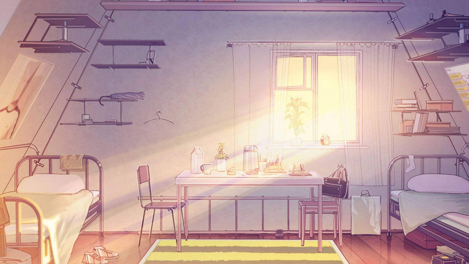 ห้องสไตล์อนิเมะยามค่ำคืนที่สดใส วอลเปเปอร์