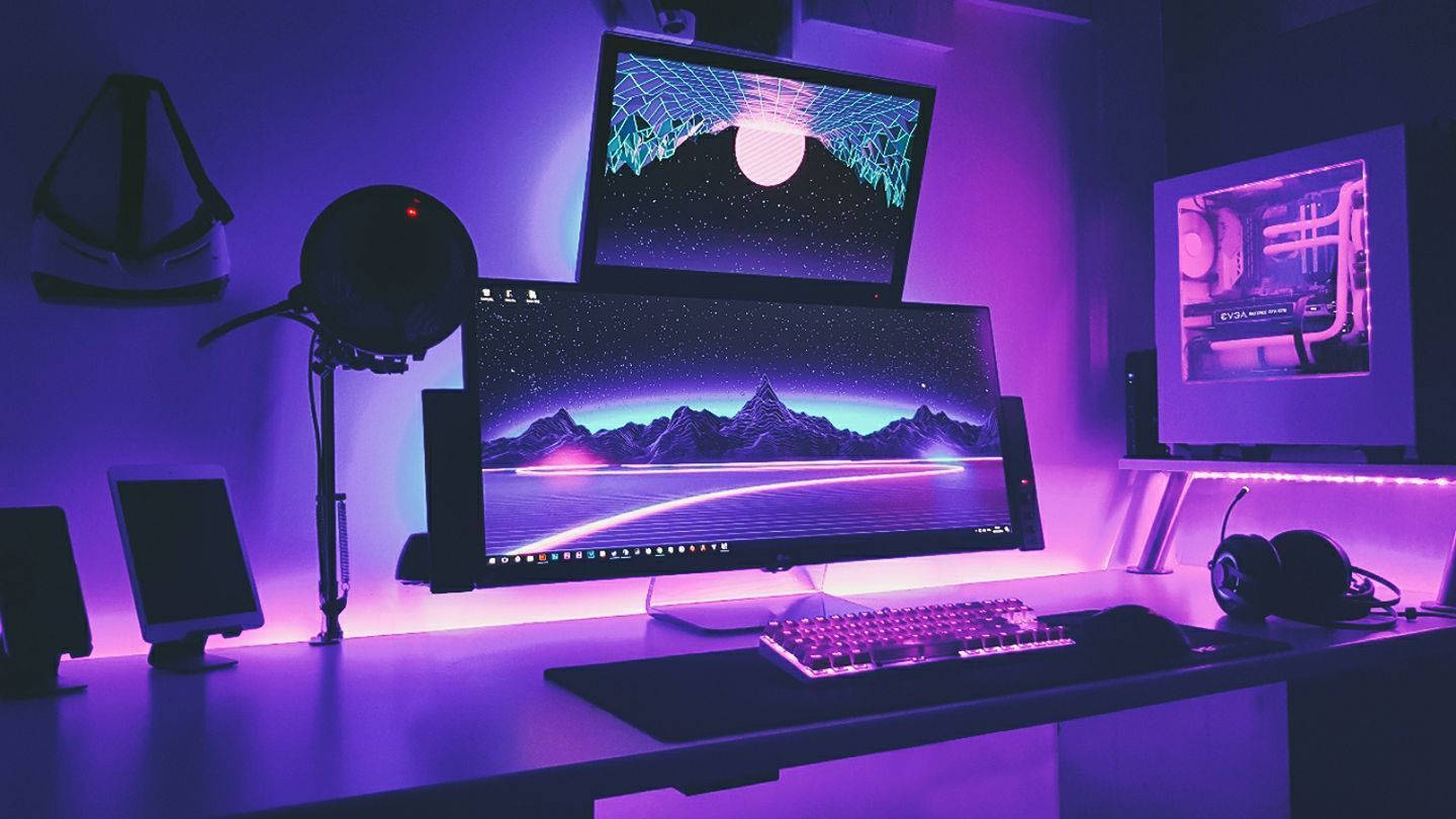 ห้องเกมมิ่งจอคู่ซ้อนกัน — สีม่วงสวยงาม GIF วอลเปเปอร์
