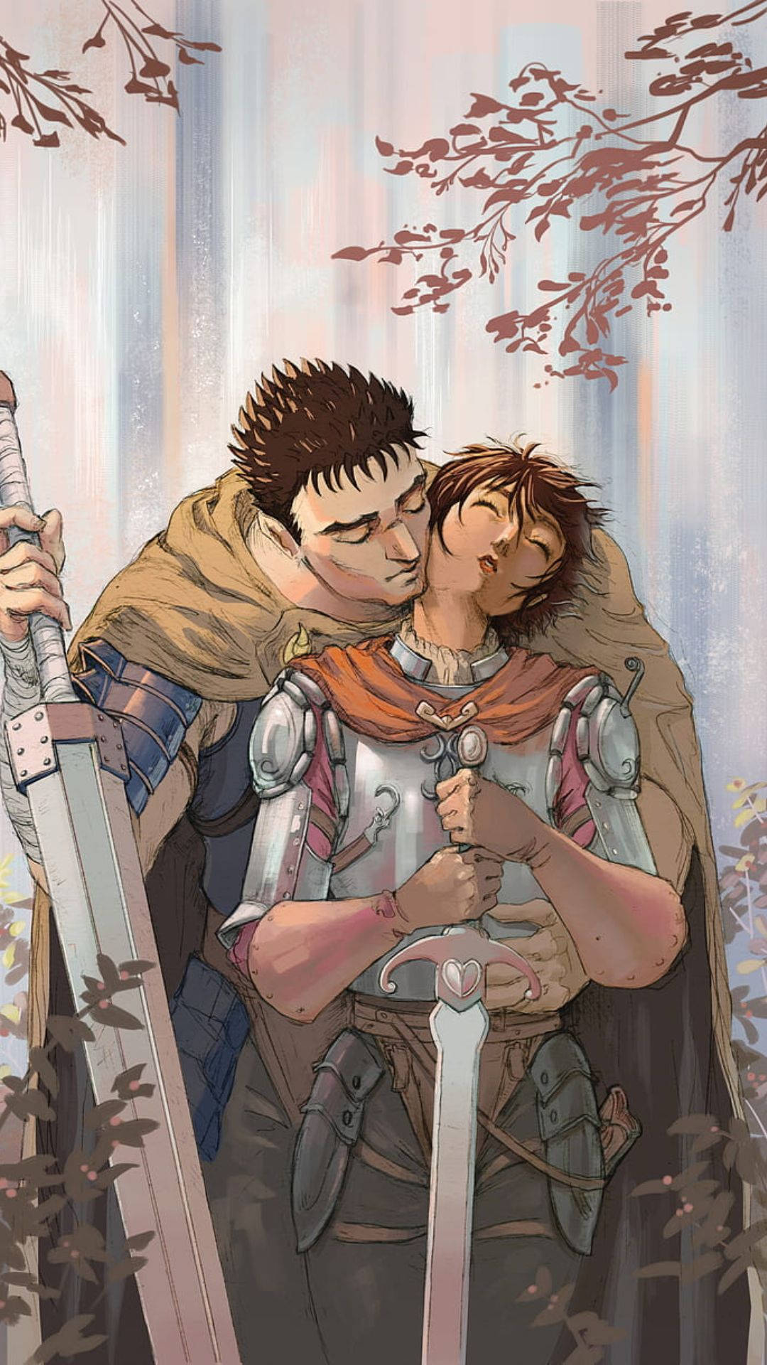 อนิเมะนักดาบสองคนกอดกัน วอลเปเปอร์