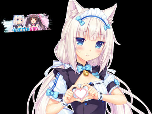 อนิเมะสาวแมวทำท่าหัวใจ วอลเปเปอร์