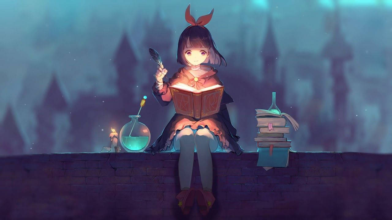 วอลเปเปอร์อนิเมะเด็กนั่งบนหลังคา — อนิเมะ GIF เคลื่อนไหว วอลเปเปอร์