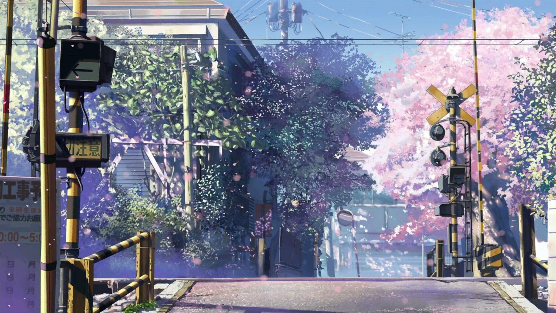 อนิเมะเมืองญี่ปุ่นในฤดูใบไม้ผลิ วอลเปเปอร์