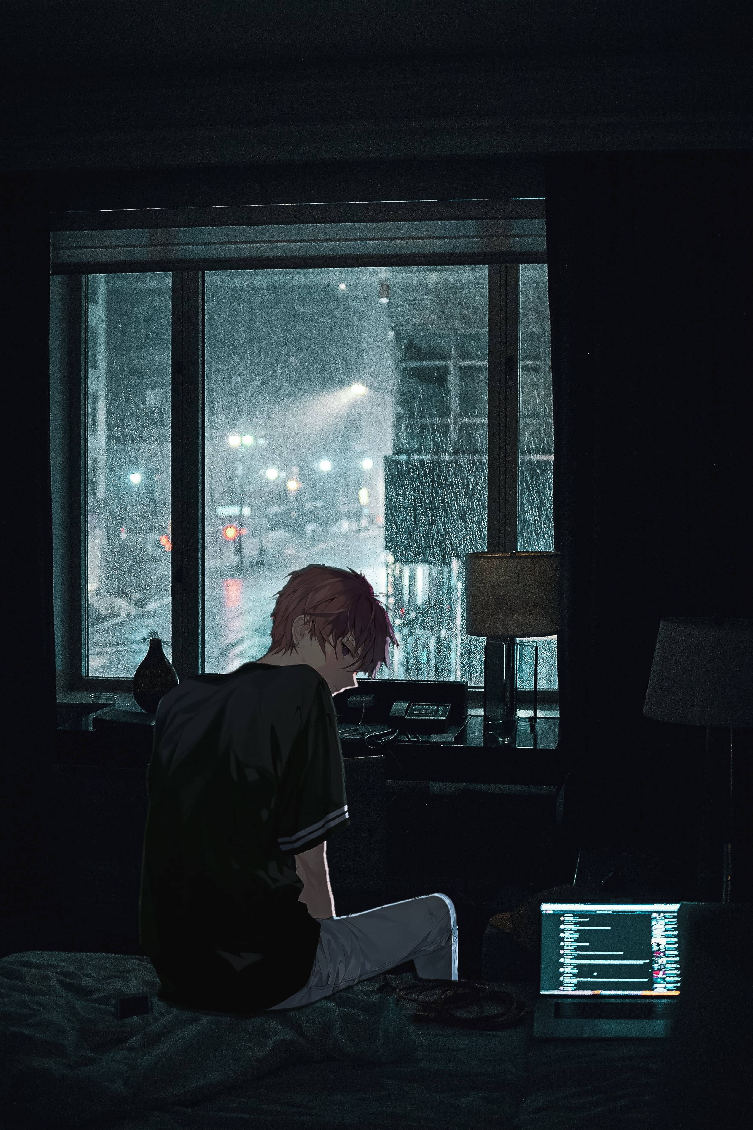 อนิเมะเศร้าในห้องมืดสไตล์อาร์ต วอลเปเปอร์