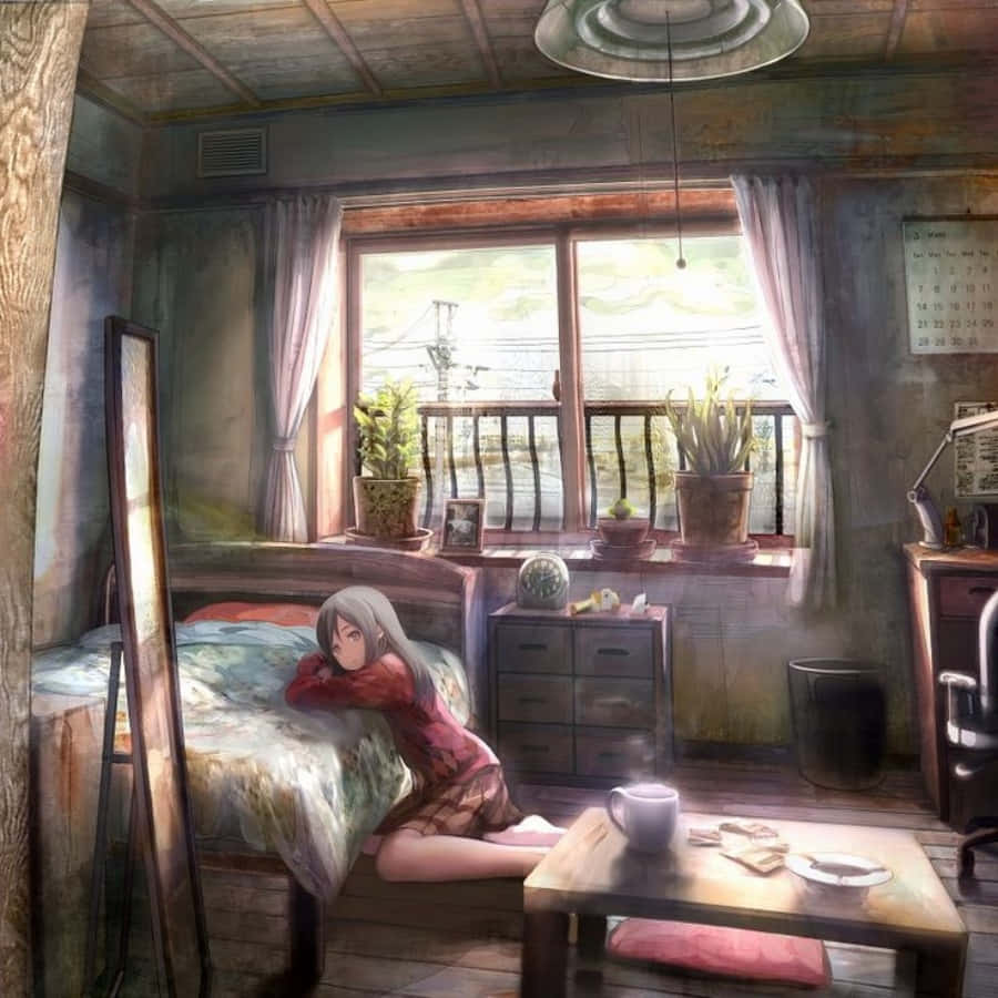 "อบอุ่นและผ่อนคลายในห้องสไตล์อนิเมะสีสันสดใส" วอลเปเปอร์