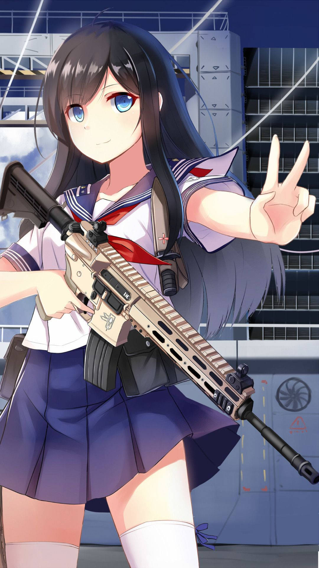 อาซาชิโอ สาวอนิเมะน่ารักถือปืนสำหรับ iPhone วอลเปเปอร์