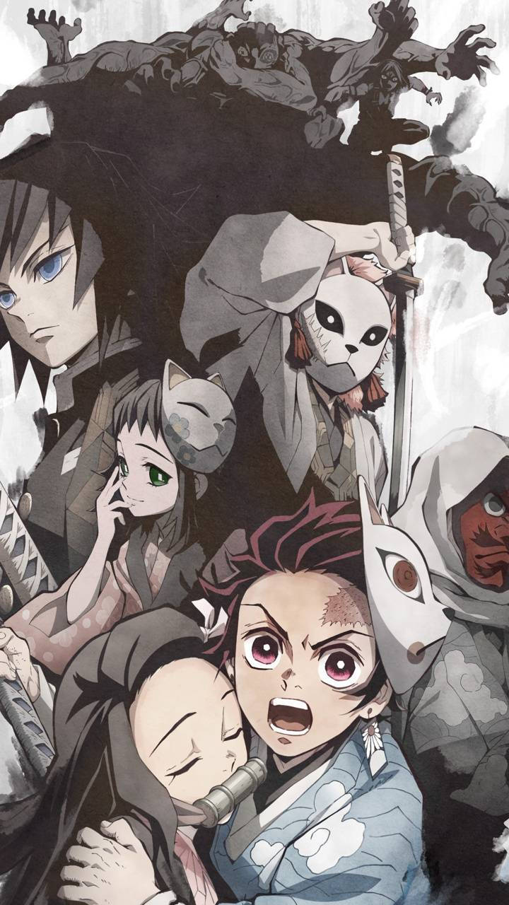 วอลเปเปอร์ Demon Slayer ของลูกศิษย์อุโรโคดากิ พร้อมด้วยกิยูและปีศาจ — ดาบพิฆาตอสูร 4K GIF วอลเปเปอร์