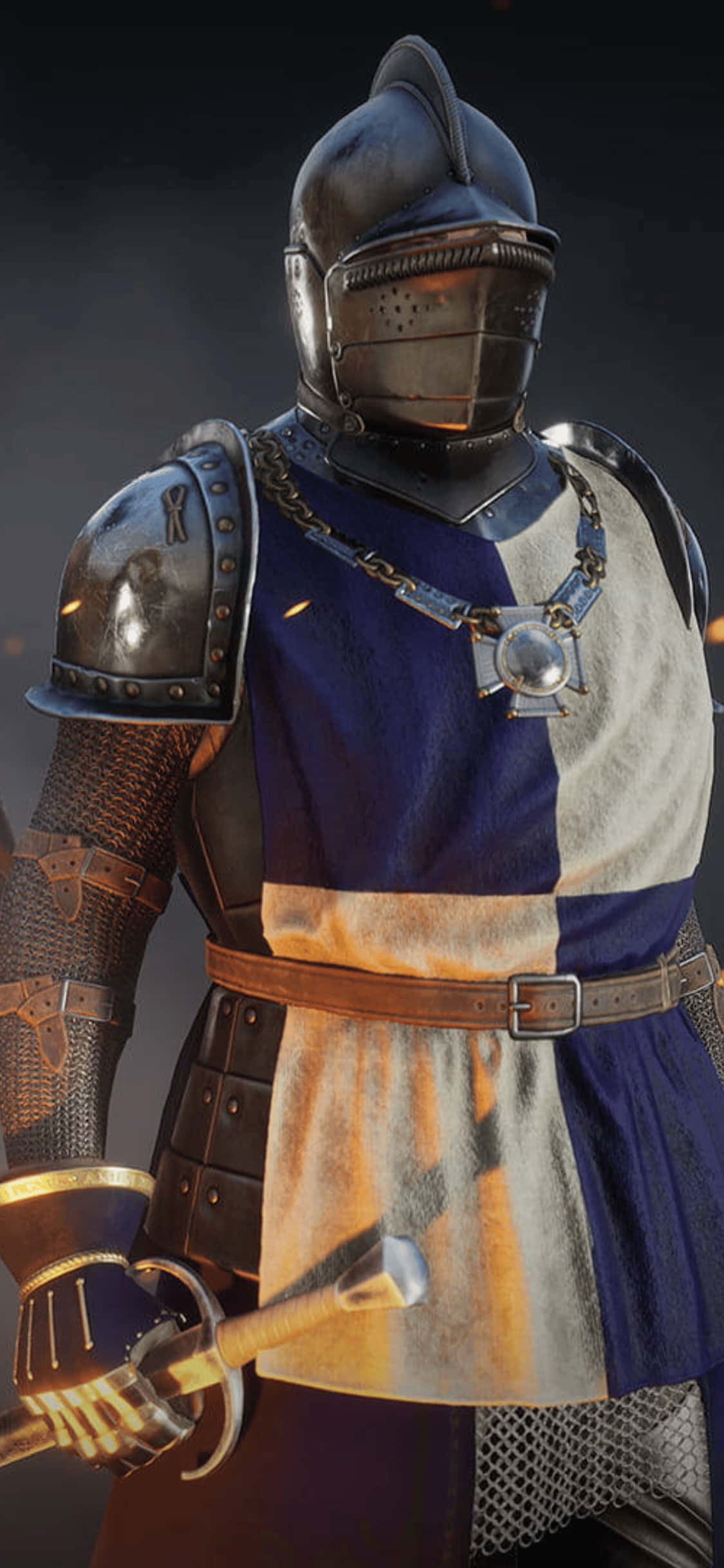 เกราะสีน้ำเงินและขาว พื้นหลัง Mordhau สำหรับ iPhone Xs วอลเปเปอร์