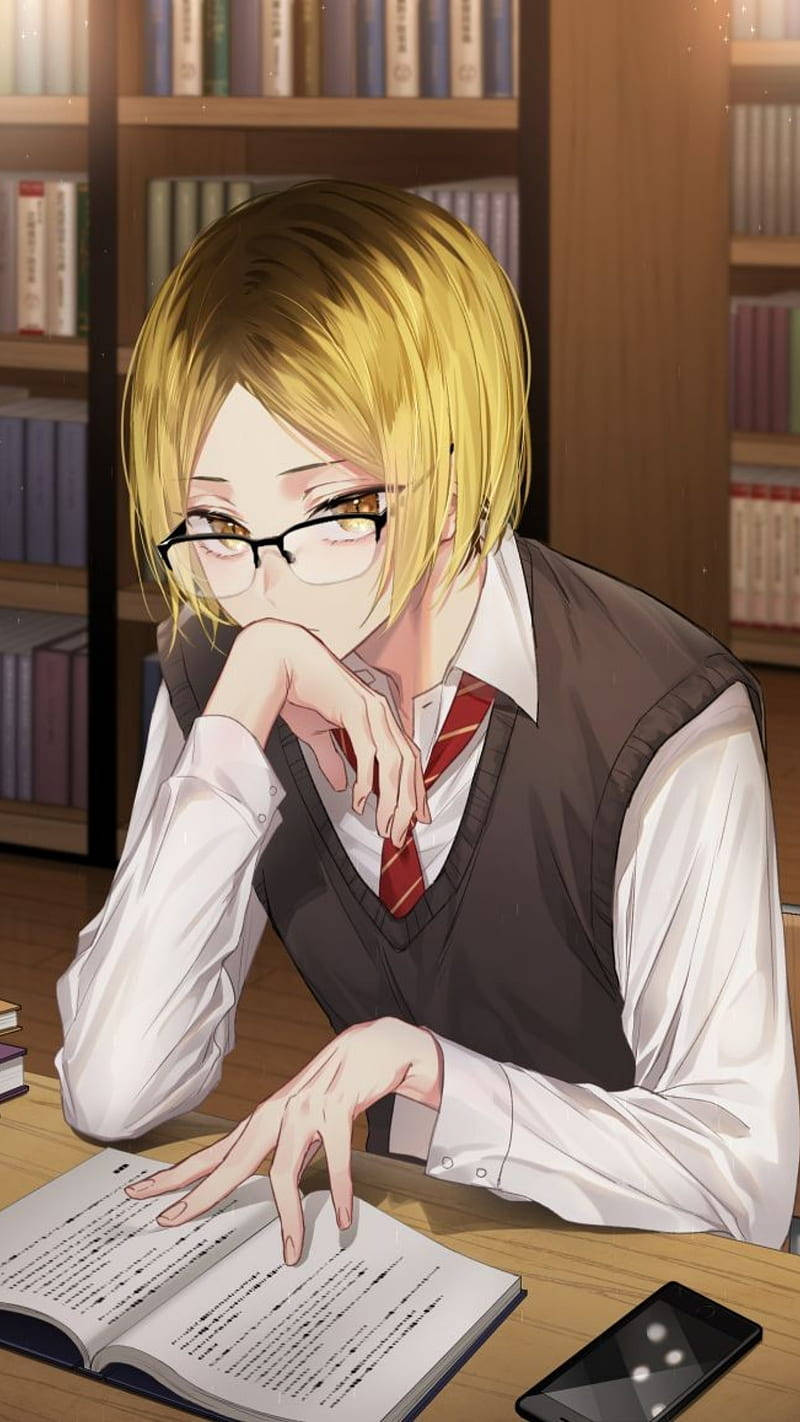 เคนมะกำลังอ่านหนังสือในห้องสมุด วอลเปเปอร์