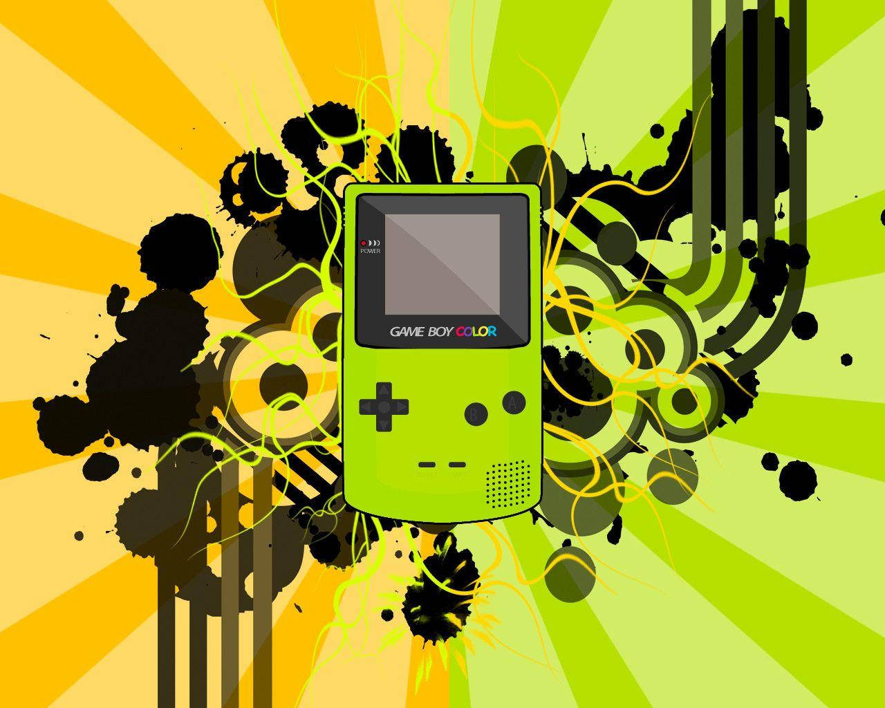 เครื่องเกมบอยคัลเลอร์สีเขียวบนงานศิลปะนามธรรม วอลเปเปอร์