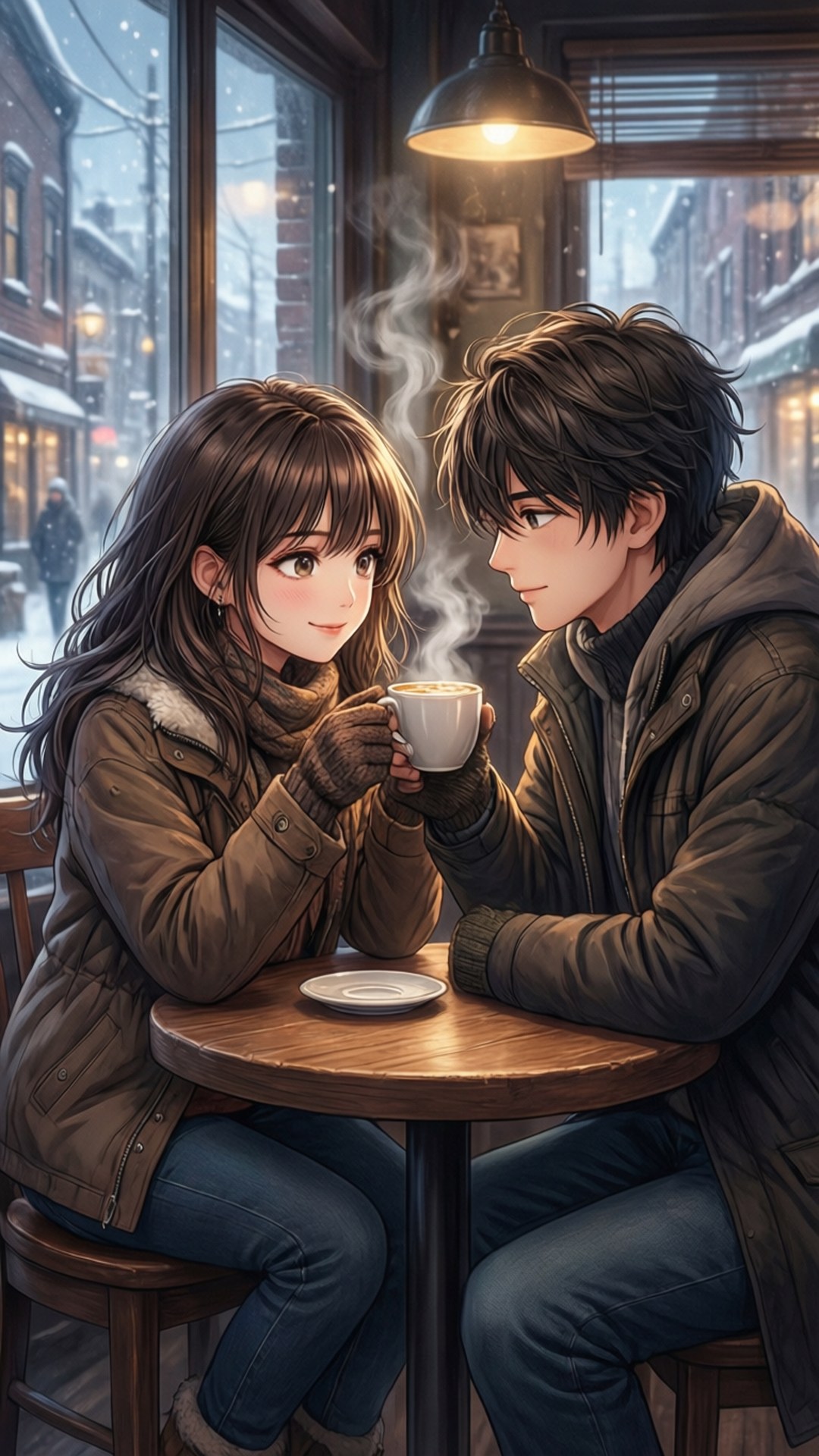 เดทสุดอบอุ่นในร้านกาแฟ วอลเปเปอร์