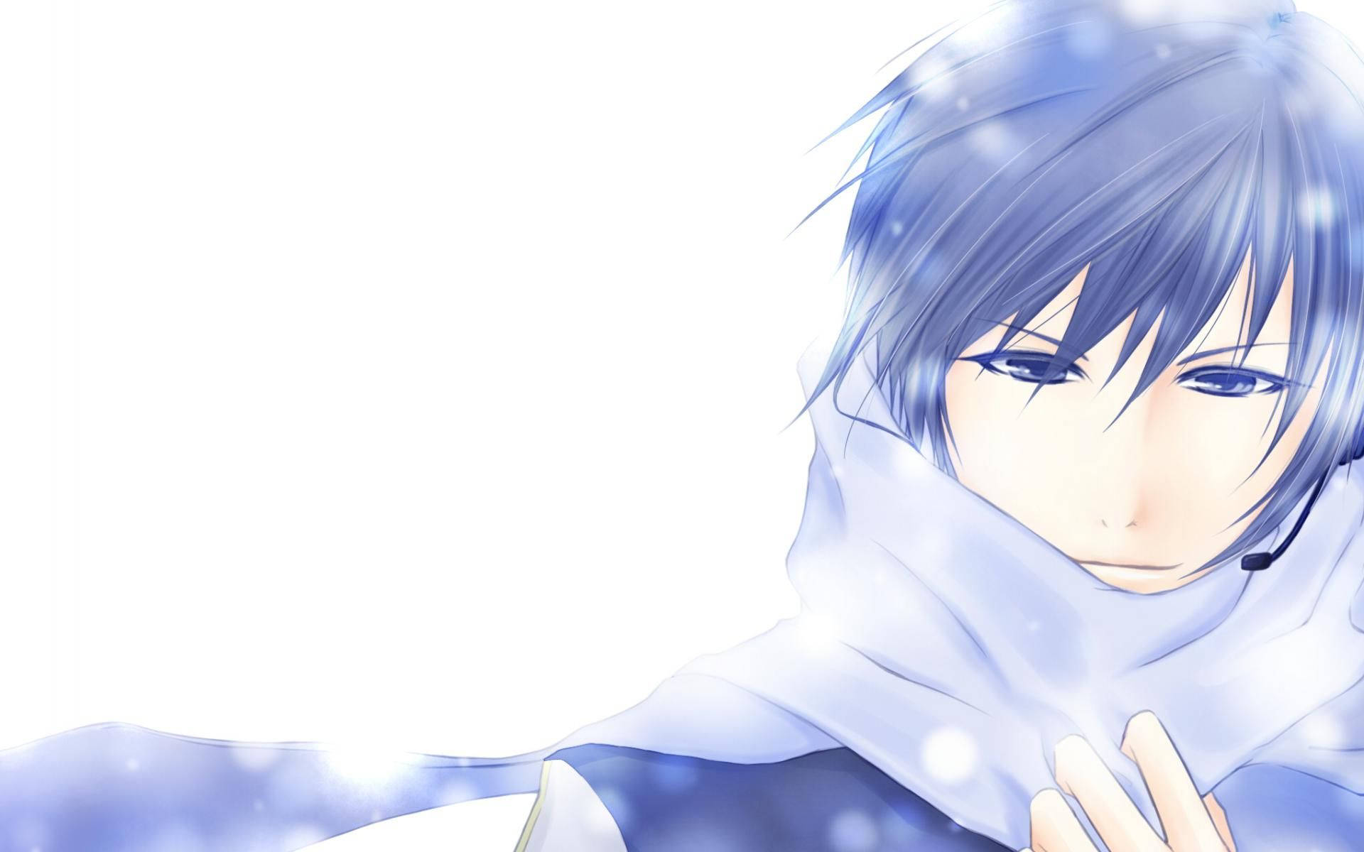 วอลเปเปอร์เด็กหนุ่มอนิเมะผมสีฟ้าในหิมะ — หนุ่มอนิเมะ วอลเปเปอร์