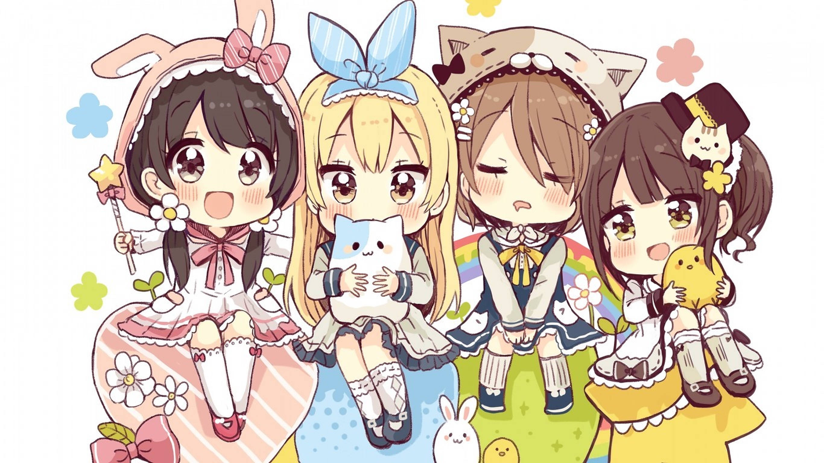 เด็กอนิเมะชุดเดรสสีสันสดใส วอลเปเปอร์