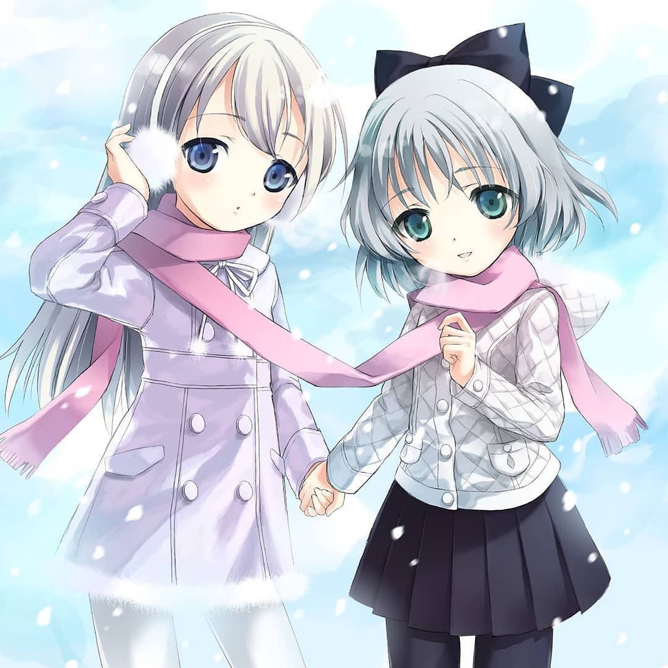 เด็กอนิเมะสุดน่ารักกำลังสนุกกับฤดูหนาว วอลเปเปอร์