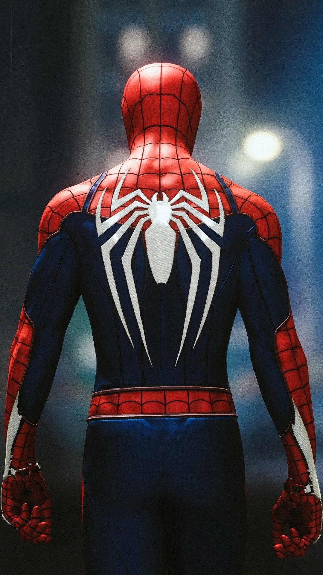 สไปเดอร์แมน ฮีโร่ Marvel ด้านหลังแสดงโลโก้แมงมุมสีขาว — สไปเดอร์แมน วอลเปเปอร์