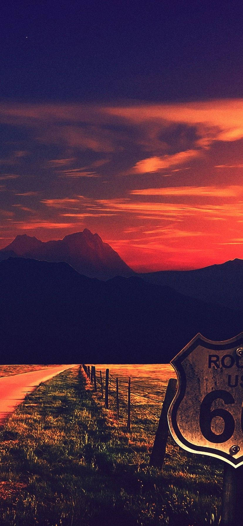 เพลิดเพลินทุกช่วงเวลาของพระอาทิตย์ตก Route 66 สุดสวยกับ iPhone XR ของคุณ วอลเปเปอร์