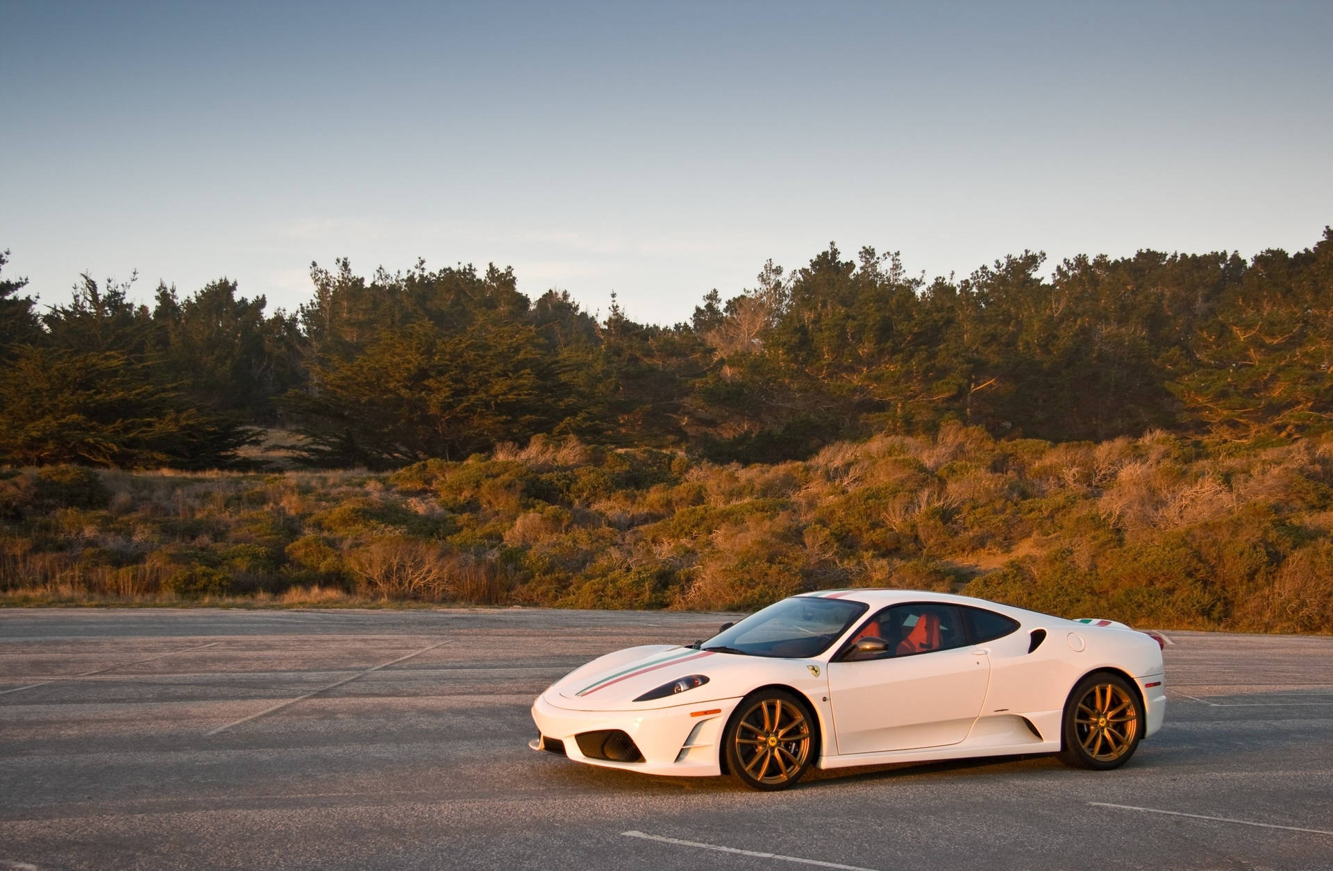 วอลเปเปอร์เฟอร์รารี F430 สคูเดเรีย สีขาว จอดอยู่บนถนน — Ferrari วอลเปเปอร์