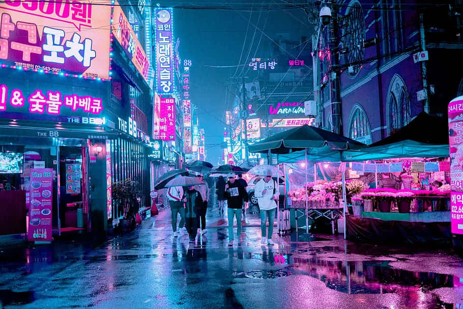 เมืองโซลสีชมพูนีออน วอลเปเปอร์