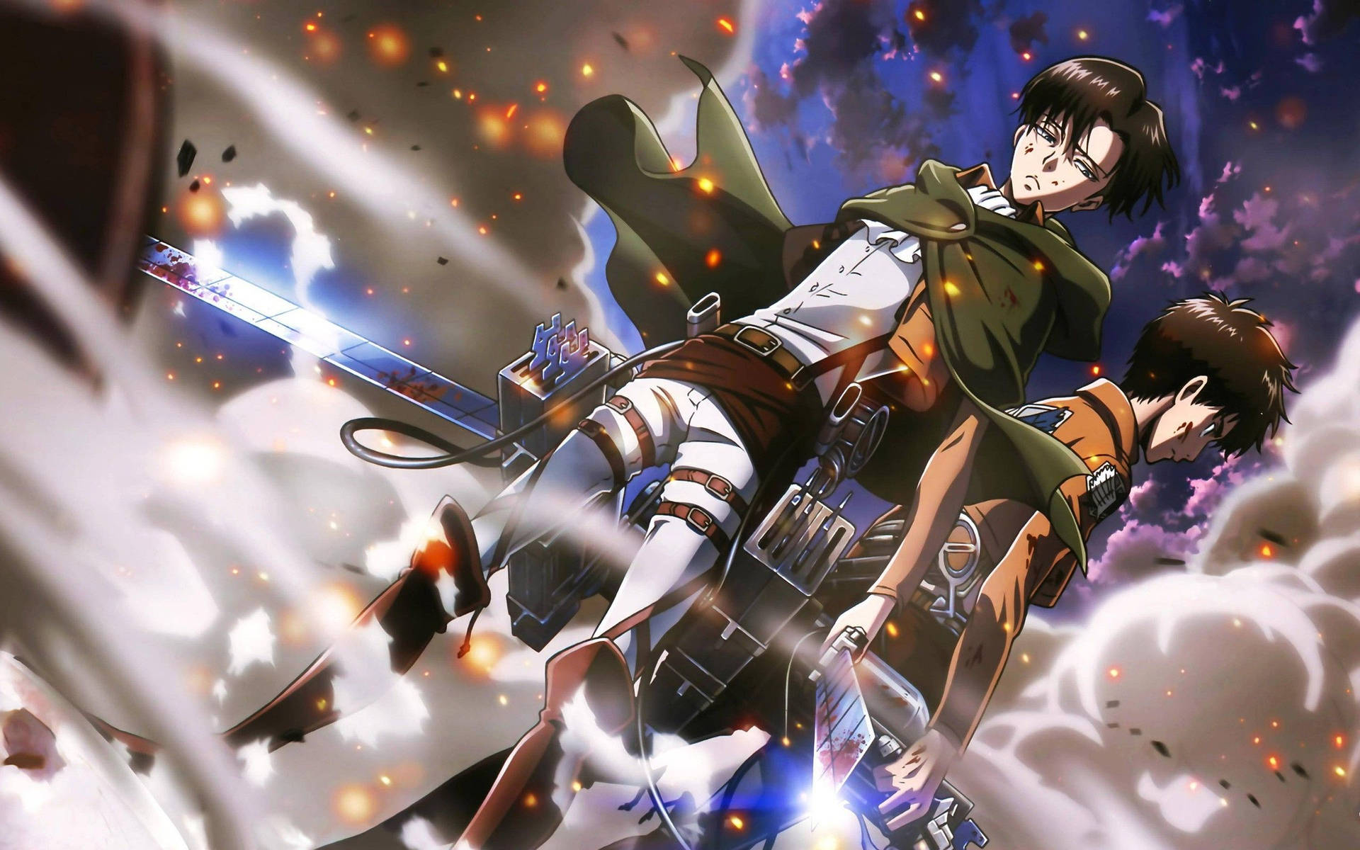 เลวี่และเอเรนในภาพทีเซอร์ของวอลเปเปอร์ Attack On Titan — Attack On Titan วอลเปเปอร์
