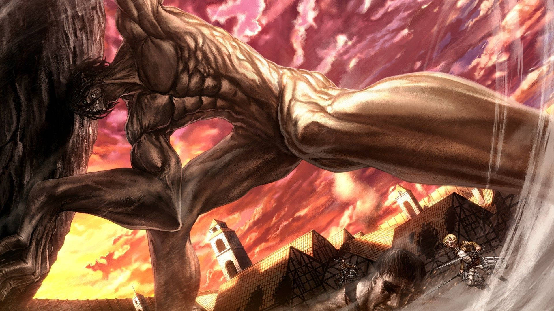 วอลเปเปอร์ Attack On Titan ของไททันเอเรนแบกก้อนหินเพื่อปิดรูในเขตทรอสต์ — Attack On Titan วอลเปเปอร์