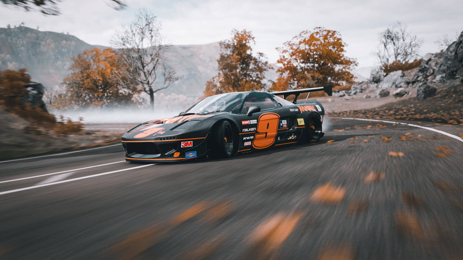 รถดริฟท์สีดำและส้ม Honda NSX — รถ GIF วอลเปเปอร์