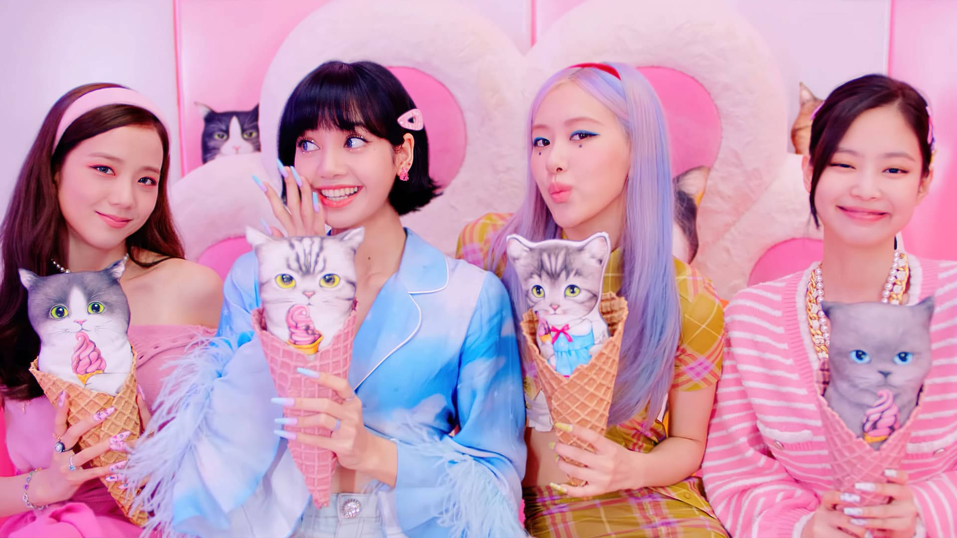 แบล็คพิงค์น่ารักในกองถ่ายมิวสิควิดีโอ Ice Cream วอลเปเปอร์