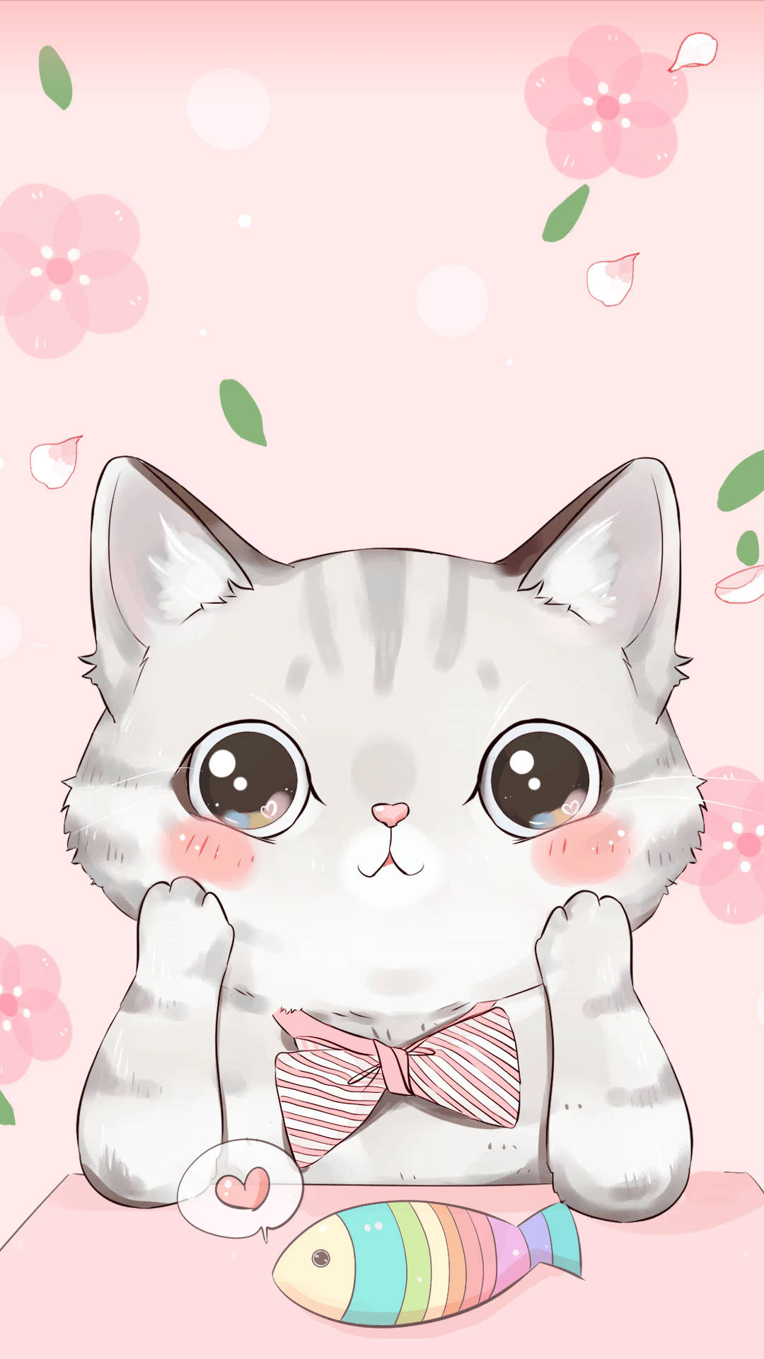 แมวการ์ตูนกับปลาสายรุ้ง วอลเปเปอร์