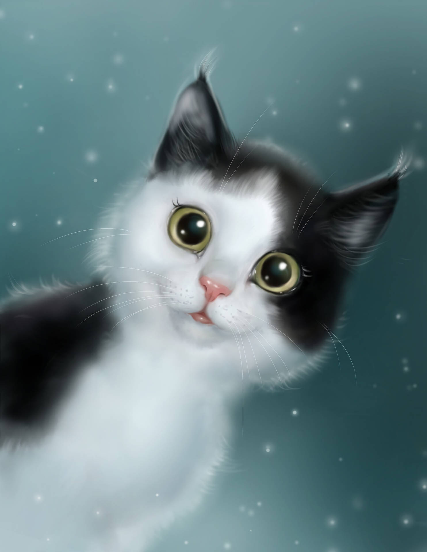 ภาพวาดนุ่มนวลเคลื่อนไหวของวอลเปเปอร์แมวขาวน่ารัก — น่ารัก วอลเปเปอร์