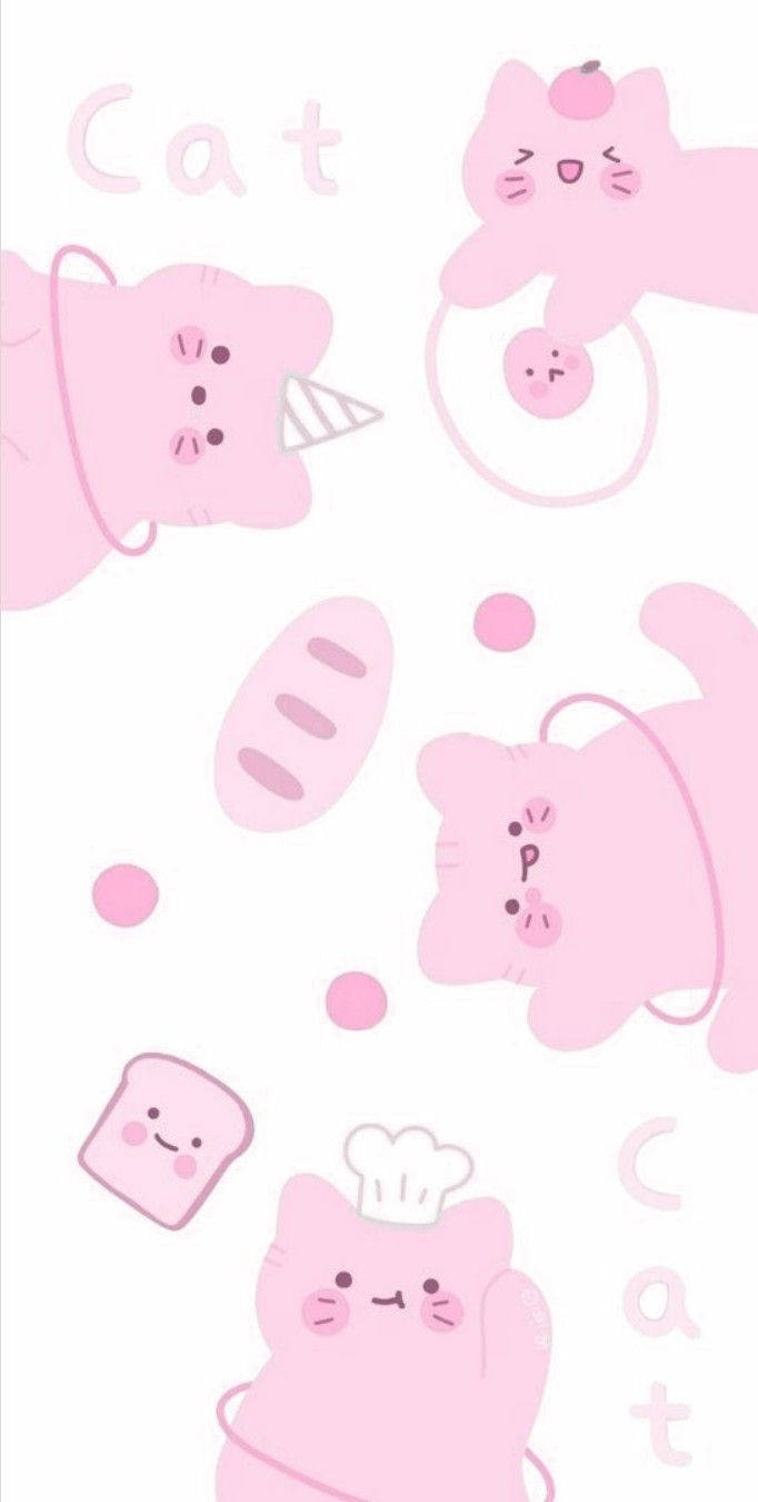 แมวสีชมพูน่ารักมีความสุข วอลเปเปอร์