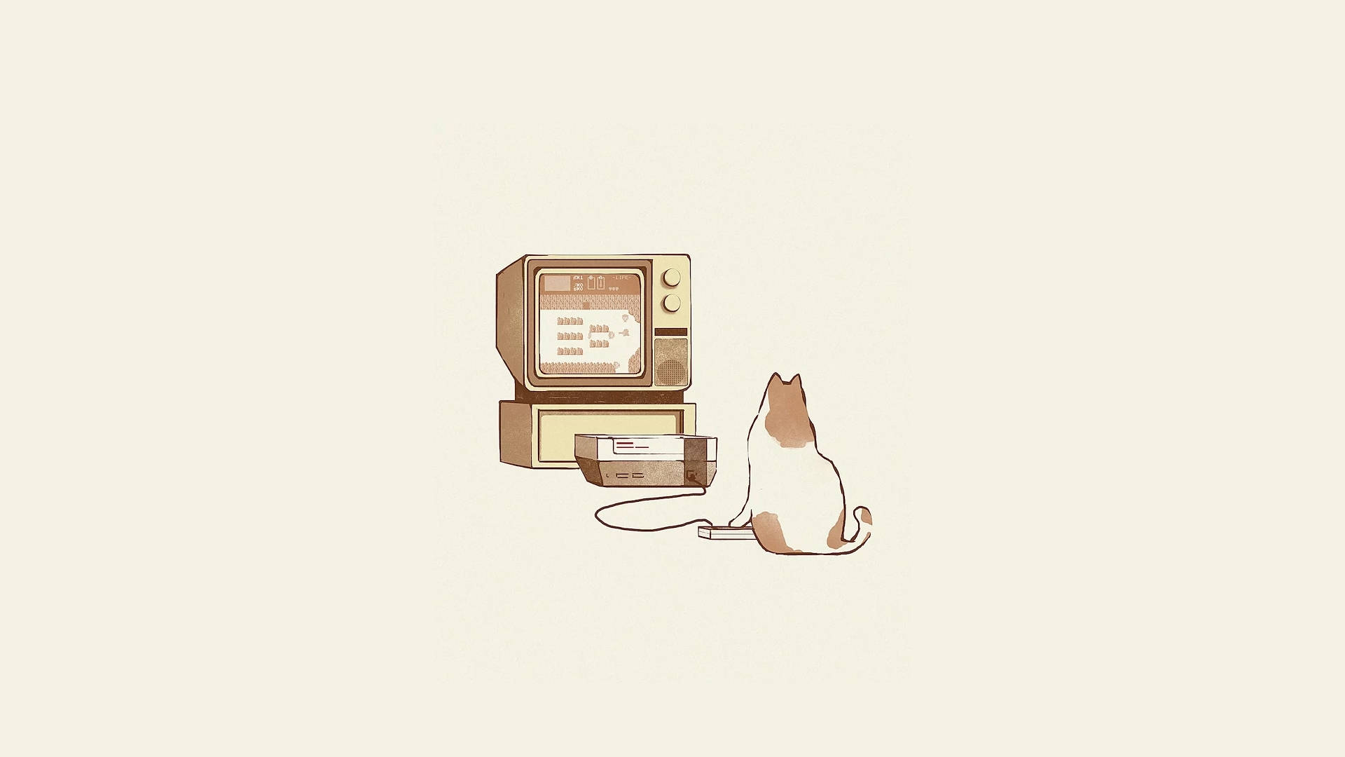 แมวเล่นเกมสไตล์มินิมอลบนแล็ปท็อป วอลเปเปอร์