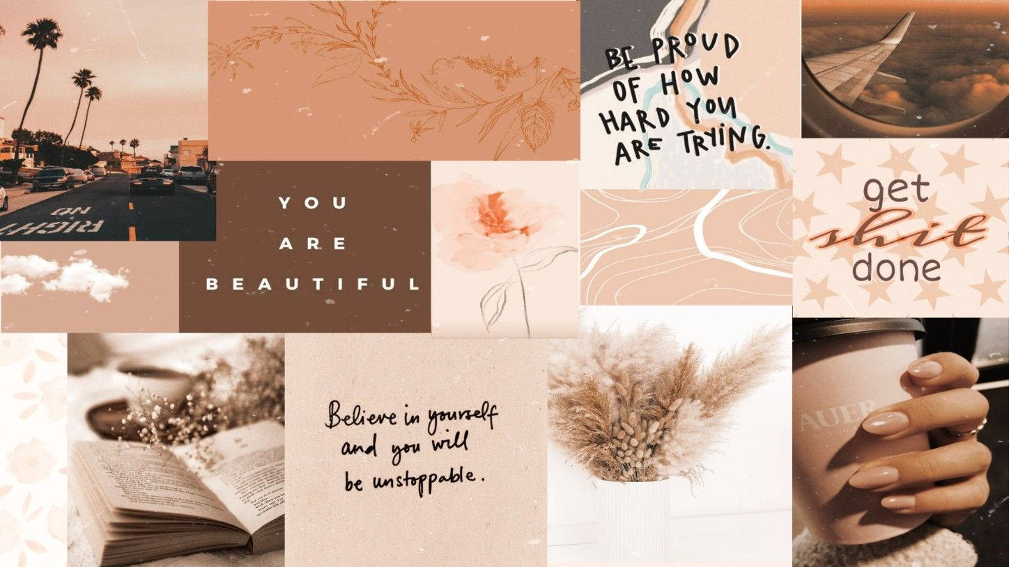 แล็ปท็อปคอลลาจโทนสีน้ำตาลและครีมสไตล์ Pinterest — สีน้ำตาลสวยงาม วอลเปเปอร์