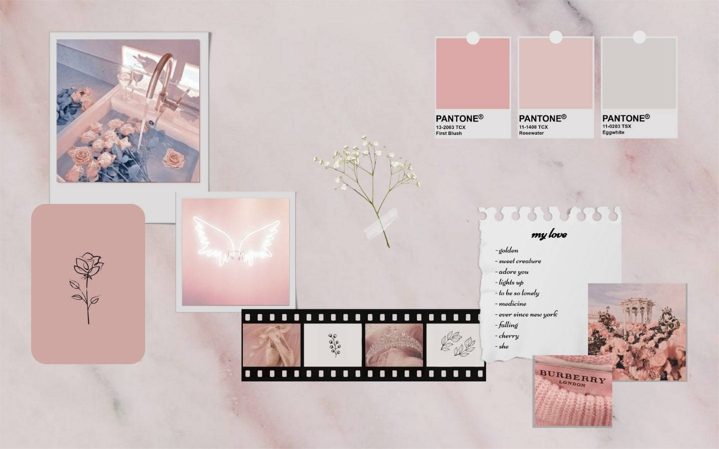 แล็ปท็อปสีครีมและชมพูสไตล์ Pinterest วอลเปเปอร์
